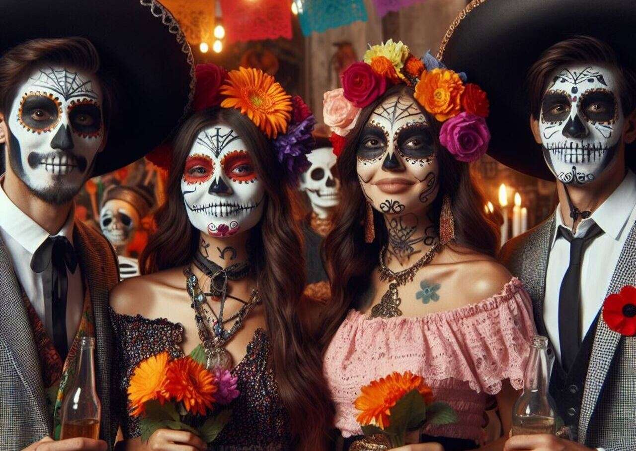 meksykanie przebrani na dia de los muertos